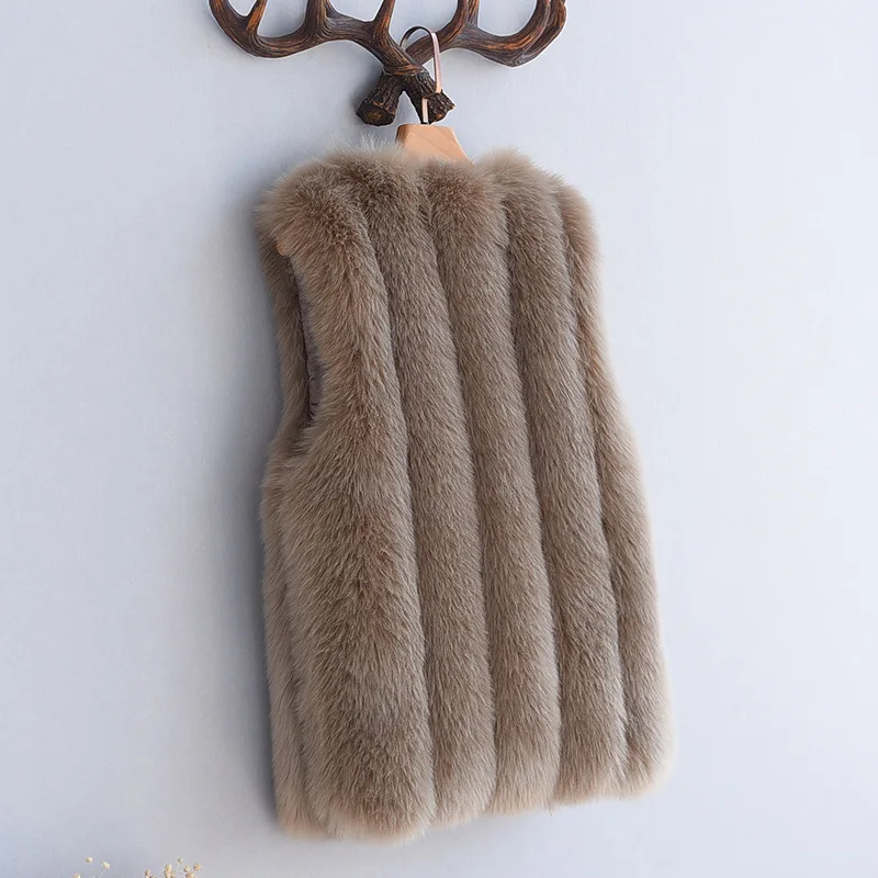 Длинный искусственный Лисий меховой жилет женский зимний модный жилет из искусственного лисьего меха женский теплый искусственный Лисий женское меховое пальто