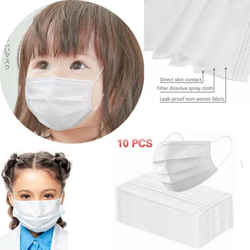 

10Pcs Kids Mask Disposable Three-Layers Kids Baby Mouth Mask Anti Dust Mask Mouth Face Cover Protect for Child White wholesale
