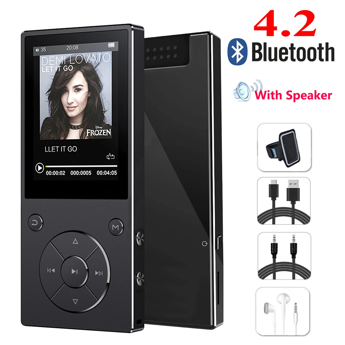 Black-full set Bluetooth 4,2 MP3 музыкальный плеер встроенный динамик с 2,4 дюймовым HD экраном без потерь звуковой плеер Поддержка sd-карты до 128G - Цвет: Black-full set