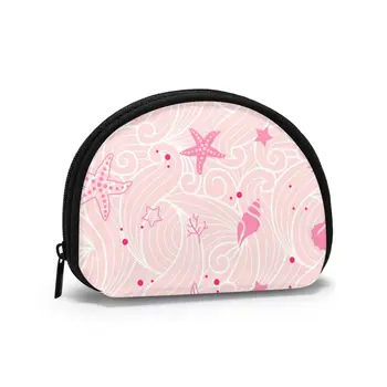 

Pink Summer Beach Shellfish Classic Style Wallet Genuine Wallets Short Purse Card Holder Wallet Woman Fashion High Quality
