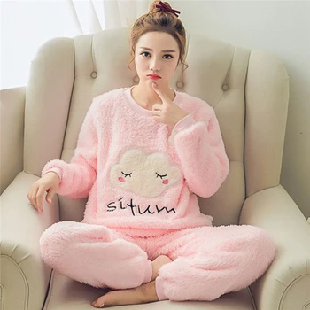 

Flannel Women Pajamas Sets Autumn Winter Pajamas Cartoon Thick Warm Women Sleepwear Cute Animal Female Homewear