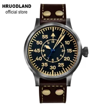 

Hruodland Distressed Men's Retro Pilot Watch 42mm Black Dial Sapphire Crystal PT5000 Automatic Movement 10ATM Water Resistant