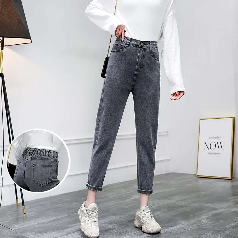 Loose Vintage Woman Jeans Autumn Bleached Casual Boyfriend Curl Denim Wide Leg Pants Oversize High Waist Jean