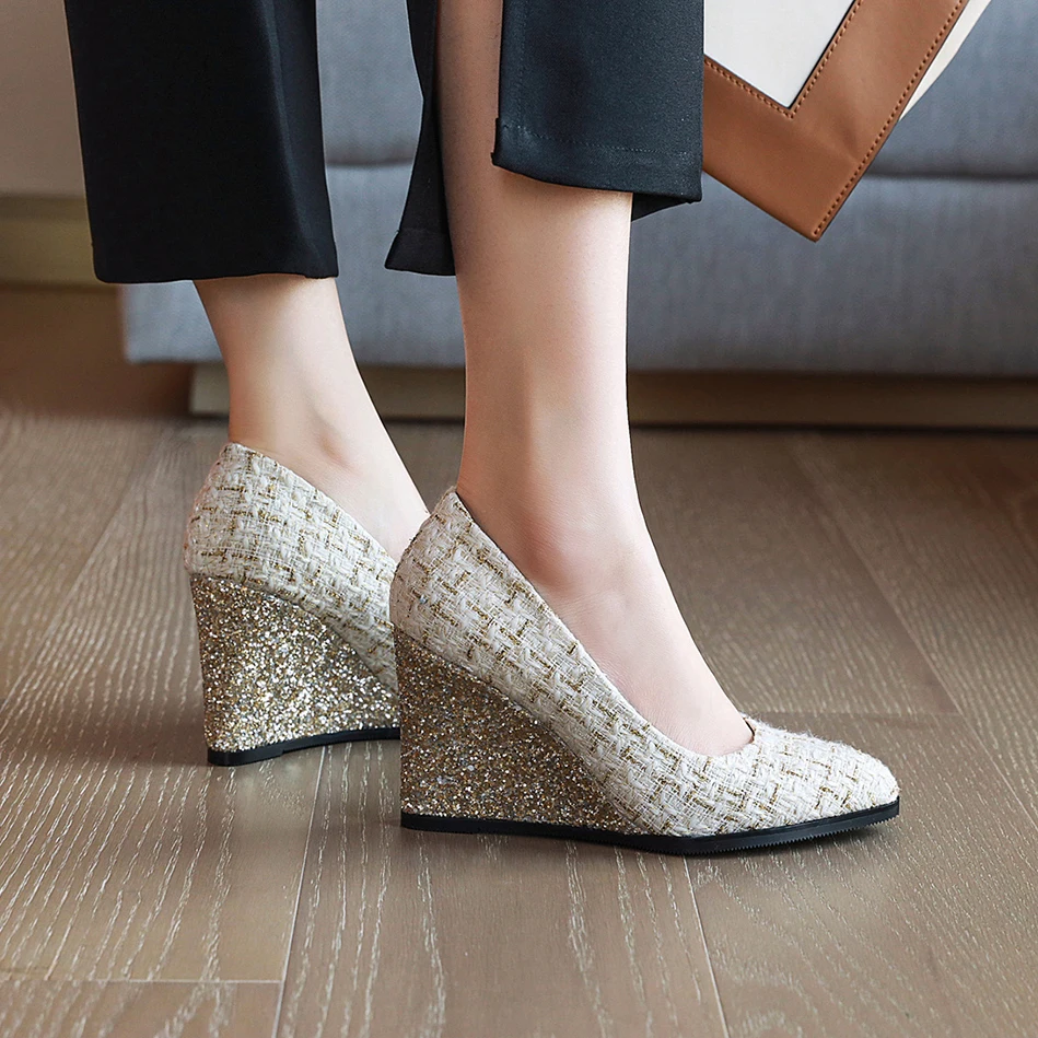 Spring New Pointed Toe Wedge Casual Shoes Women Comfortable Pumps Woman Fashion Slip On High Heels Flock Bling Shallow Female - AliExpress 322 Spring New Pointed Toe Wedge Casual Shoes Women Comfortable Pumps Woman Fashion Slip On High Heels Flock Bling Shallow Female - AliExpress 322