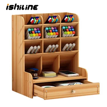 

Wooden Desk Organizer Multi-Functional DIY Pen Holder Box Desktop Stationary Home Office Supply Desktop Storage Rack