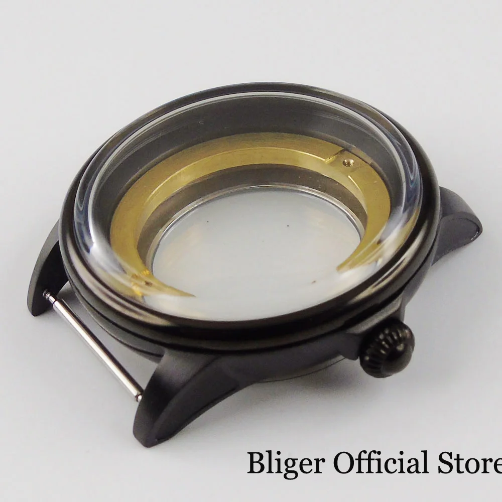 

Watch Parts PVD Plated Wristwatch Case Mineral Glass for MIYOTA 8215 Transparent Back Crown