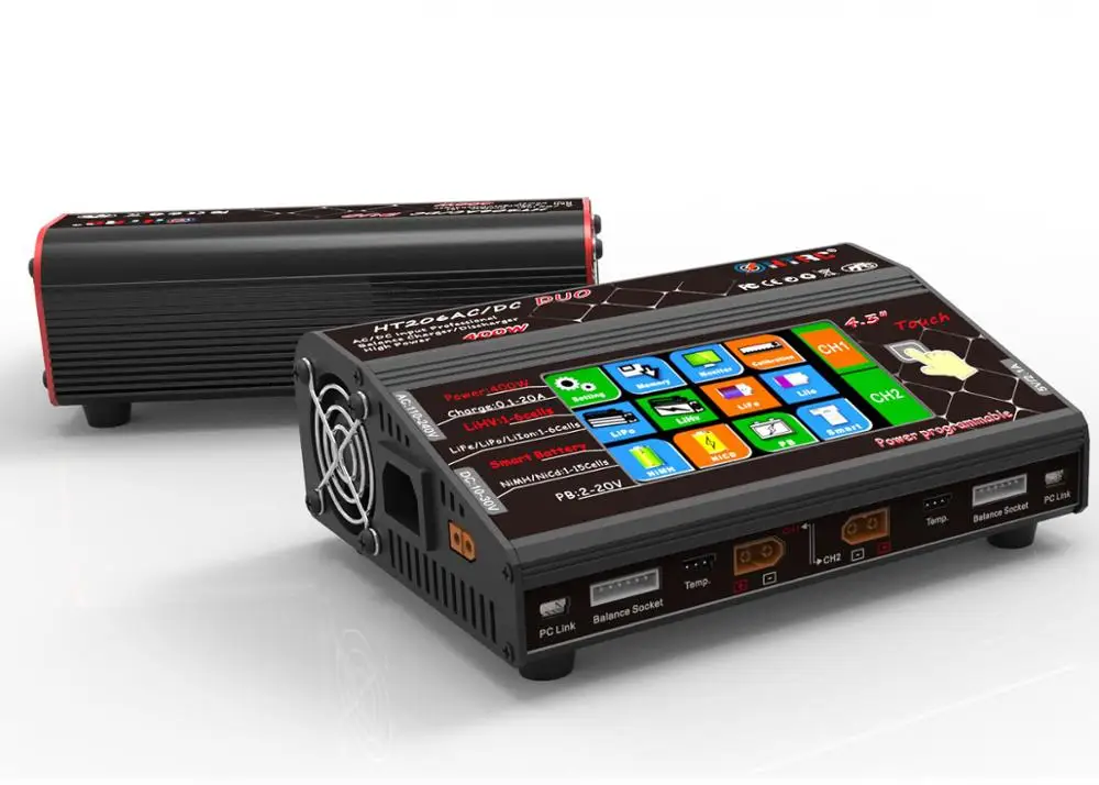 

HTRC HT206 TRI AC/DC 3X200W 3X20A 4.3 Inch LCD Touch Screen Battery Balance Charger Discharger