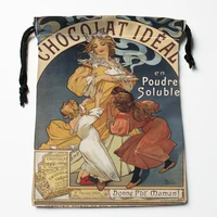 New Arrival Alphonse Mucha Drawstring Bags Print 18X22CM Soft Satin Fabric Resuable Storage Storage Clothes Bag Shoes Bags 2