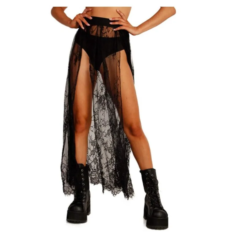 Sexy Side Slit Long Skirt For Festival/Party /Dancing Lace Tulle Mesh Skirs Petticoat