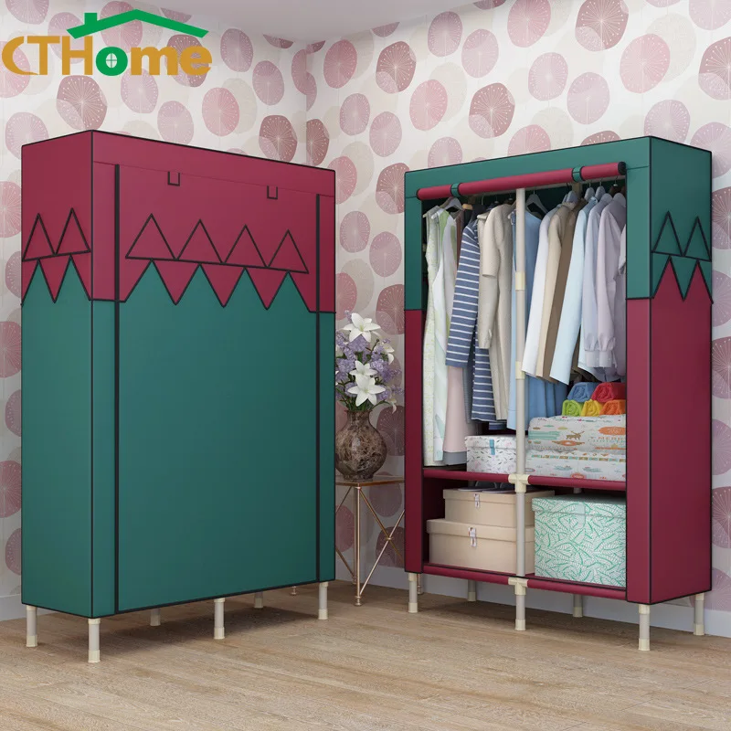 Simple Cloth Steel Tube Rough Reinforced Double Assembly Steel Frame Large Size Students Fabric Wardrobe font
