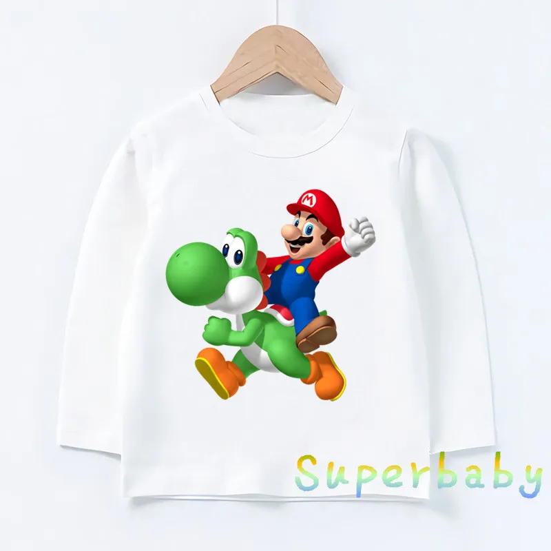 Детская футболка с принтом из игры «Super Mario Bros» Забавные топы с рисунками для маленьких мальчиков и девочек, детская футболка с длинными рукавами LKP5185 - Цвет: LKP5185-U