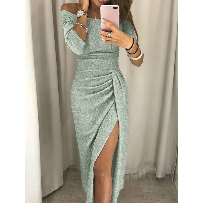 Женские Коктейльные Вечерние с длинным рукавом Bodycon Clubwear платье с длинным разрезом