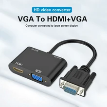 Vga para hdmi-divisor vga compatível com conversor de áudio de 3.5mm suporte display duplo para projetor de computador hdtv adaptador vga multi-port