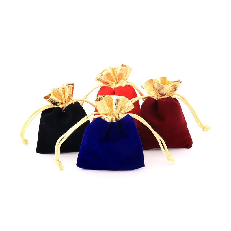 Best 5pcs lot Multi Size Red+Gold Color Velvet Package Bags 7x9 9x12cm Cloth Drawstring Gift Bags Wedding Jewelry Pouches