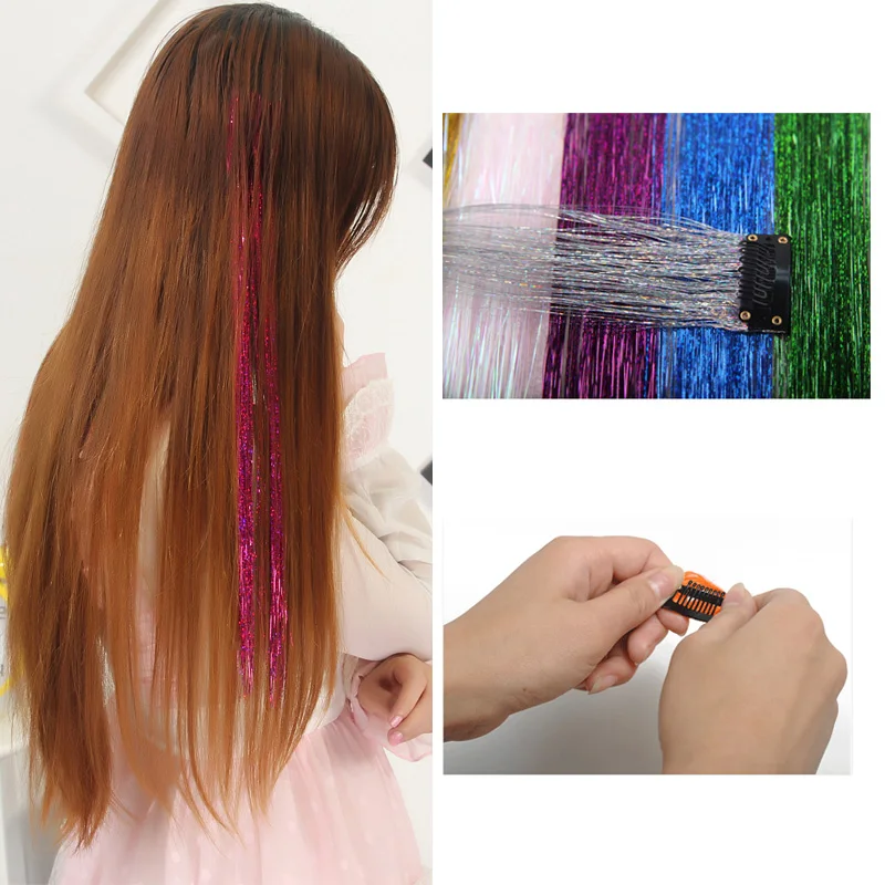 FUCHSIA Hair Tinsel, Glittery Fuchsia Hair Extensions. Shiny Hair