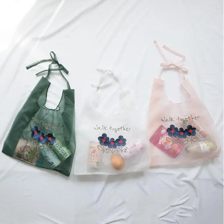 Angelatarch, Новое поступление, повседневные прозрачные сумки из органзы с цветочной вышивкой, на одно плечо, сумка для покупок