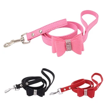 

Puppy Safe Leash Bow Knot Leather Dog Leash Collar Double Layer Training Tracking Obedience Rope