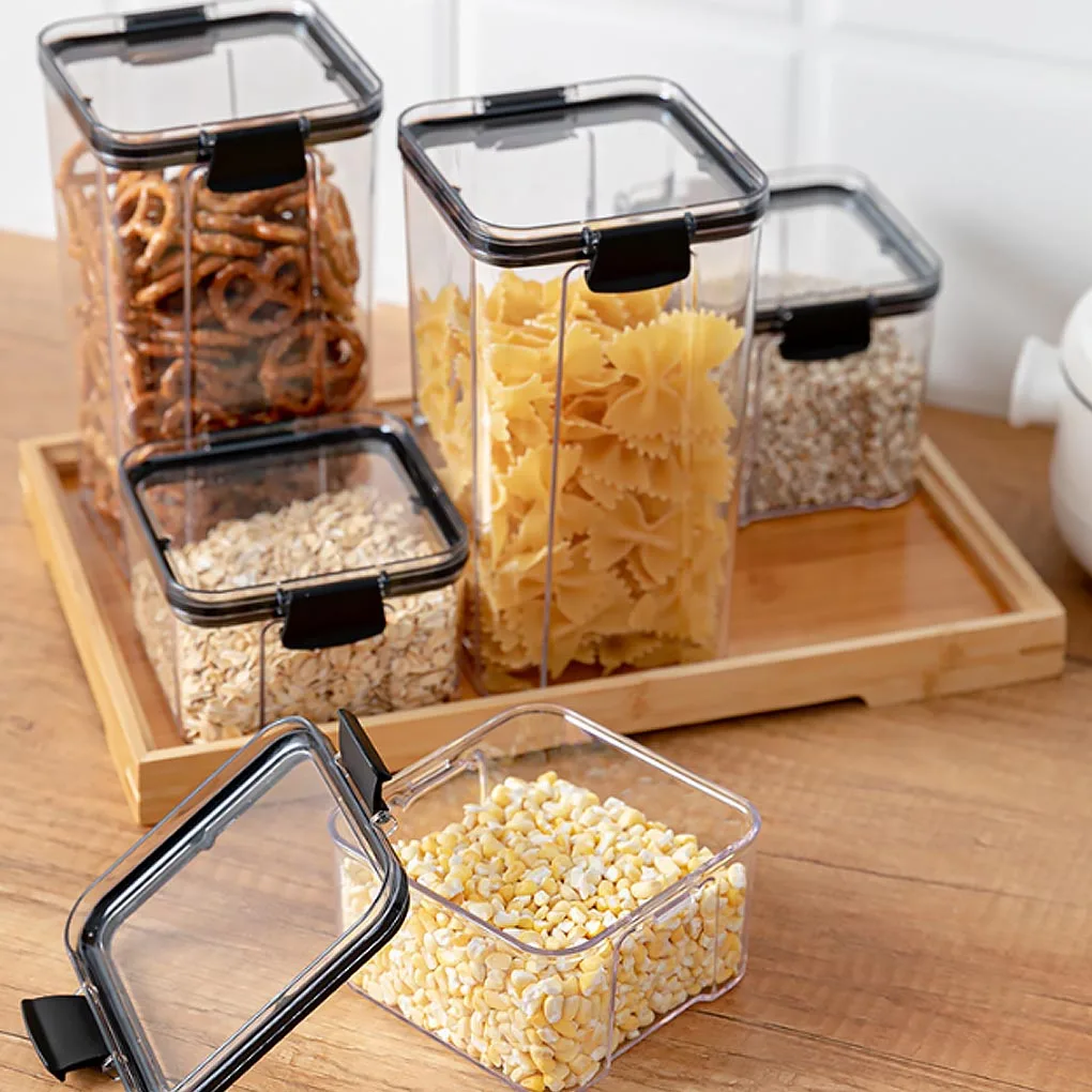 

Cereal Storage Container Airtight Food Fresh Box Square Clear Sealed Jar Food Sacks Dispenser