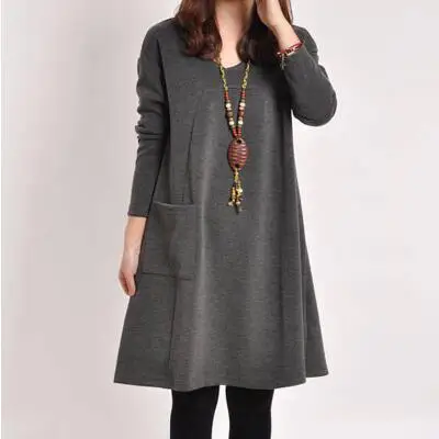 

Spring And Autumn Large Size Dress Fat Mm2018 Autumn And Winter New Style Loose-Fit Slimming Mid-length Dress Casual Base Skirt