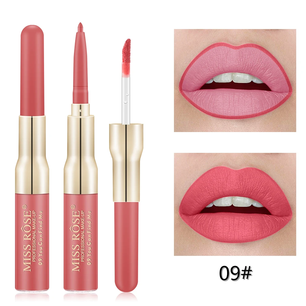 Miss Rose 12 Colors Double-ended Lip liner Long-lasting Matte Lip Glaze sexy red Velvet Lipstick Makeup Cosmetics Tools TSLM1 - Цвет: 09