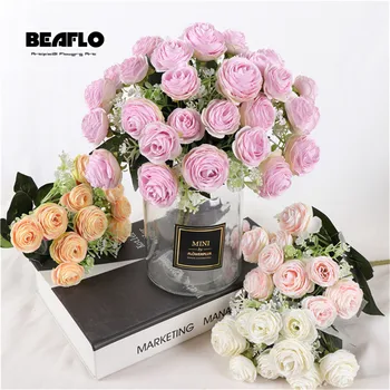 

1 Branch Artificial Peony Tea Rose Flowers Camellia Silk Fake Flower with Leaves flores for DIY Home Garden Wedding Decoration