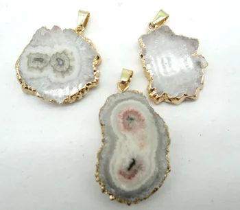 

natural stone Quartz crystal gold chrysanthemum white agates pendant for diy jewelry making necklace Accessories5PCS A3