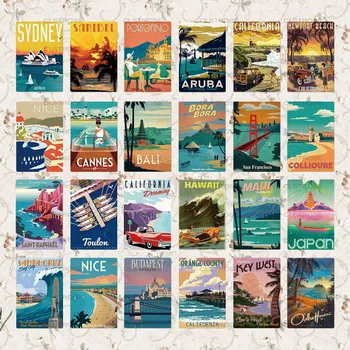 

California Travel Metal poster Plaque Vintage Metal Tin Sign Home Decor Wall Decor for Living Room Beach House Decorative Plate