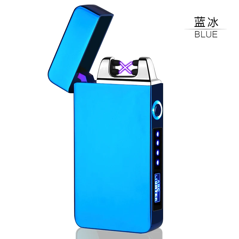 Горячая Распродажа светодиодный дисплей питания usb зарядка зажигалки для сигарет ветрозащитная двойная дуговая Электронная зажигалка плазменная зажигалка - Цвет: 613 blue