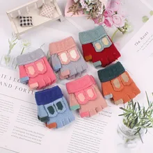 Новые студенческие зимние кашемировые перчатки с мультипликационным принтом, теплые шерстяные вязаные рукавицы двойного назначения, перчатки для сенсорного экрана для девочек#445