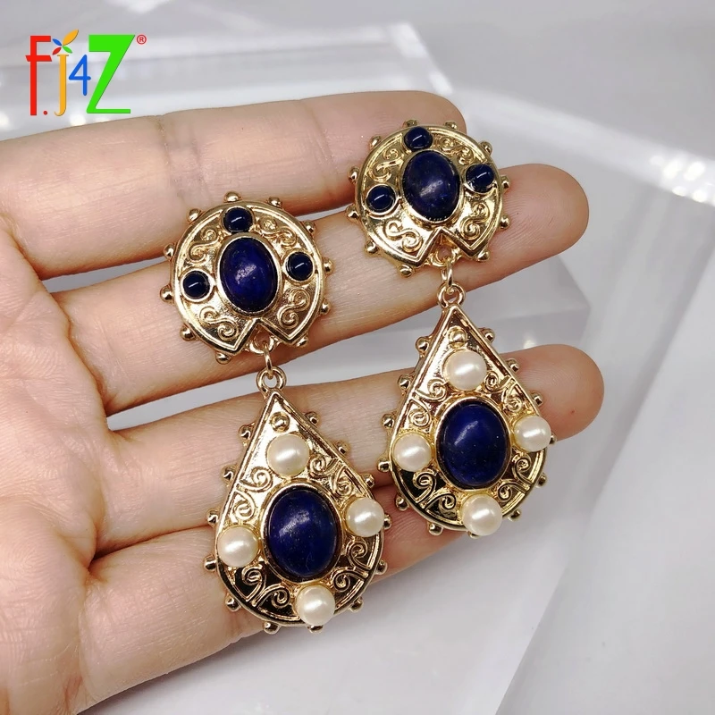

F.J4Z Women Drop Earrings Fashion Imitation Pearl Earrings Ladies Zinc Alloy Natural Stone Party Earrings Jewelry dropship