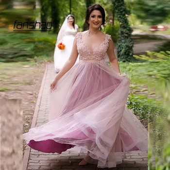 

Pink Illusion Evening Dress Applique V-neck Special Occasion Islamic Dubai Saudi Arabic Evening Gown Prom Dress