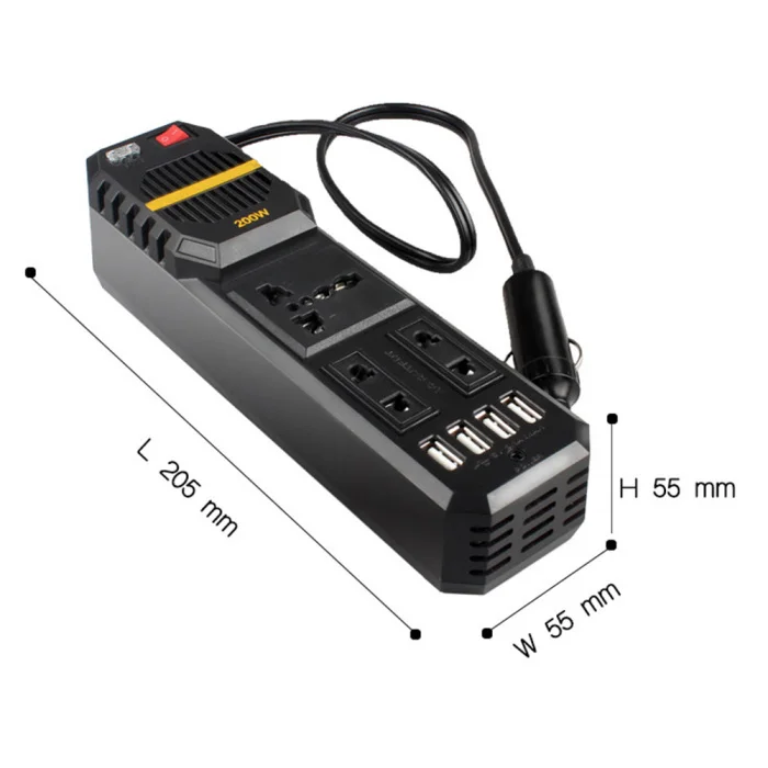 Автомобильный инвертор 200W 12V постоянного тока до 220V инвертор 4 Порты usb для ноутбука Смартфон бытовой YAN88