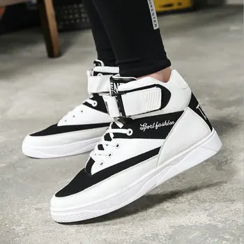 

Men Flats Sneakers shoes Black white Men Boots Hip Hop Shoes Men High Top Shoes Men Casual Shoes