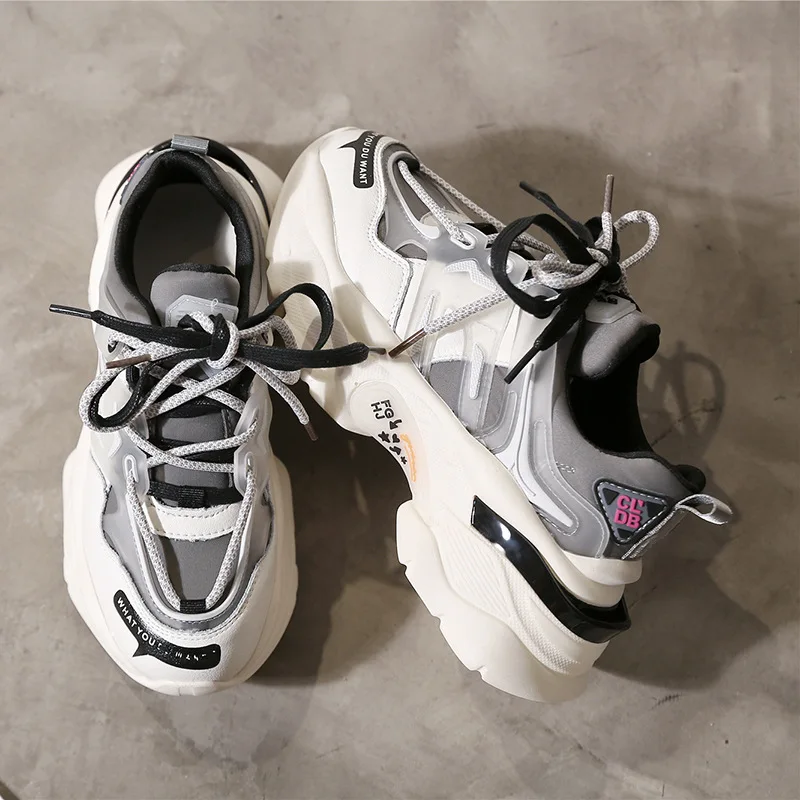 Модные женские массивные кроссовки; повседневная кожаная сетчатая обувь ...