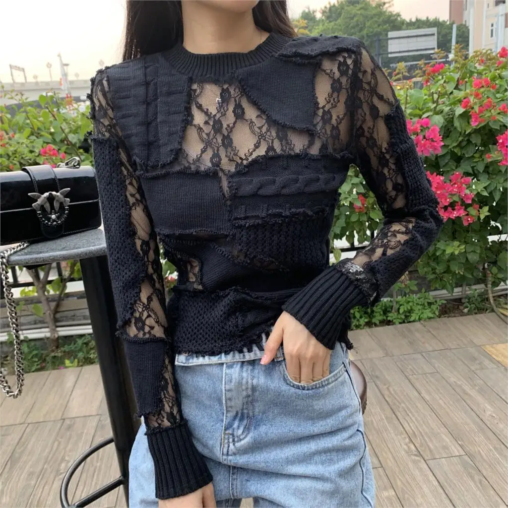 

2019 Time-limited Poncho Sweater Women Jumper Women's Sweater Hook Flower Hollow Lace Stitching Design Sense Knitted