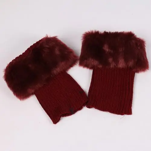 Wine Red Набивные носки; шерстяные вязаные Короткие гетры; меховые гетры - Цвет: Wine Red