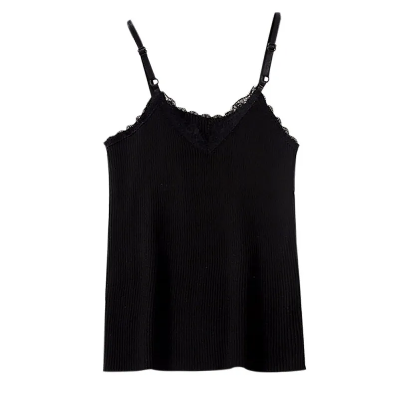 

Women Summer Tops Slim Sexy V Neck Sleeveless Lace Stitching Tank Tops Camisole Female Solid Short Vest Camis