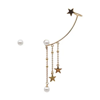 

2020 Korean East Gate fashion new tassel chain ear clip asymmetric ear nail star ear buckle