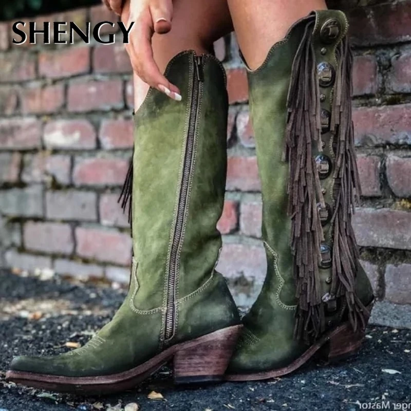 chunky mid heel boots