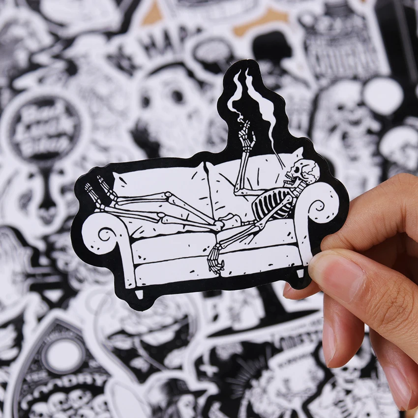 50PCS Black White Gothic Style Horror Skeleton Graffiti Stickers DIY Laptop Luggage Guitar Skateboard Car Decal Kids Toy 50PCS Black White Gothic Style Horror Skeleton Graffiti Stickers DIY Laptop Luggage Guitar Skateboard Car Decal Kids Toy