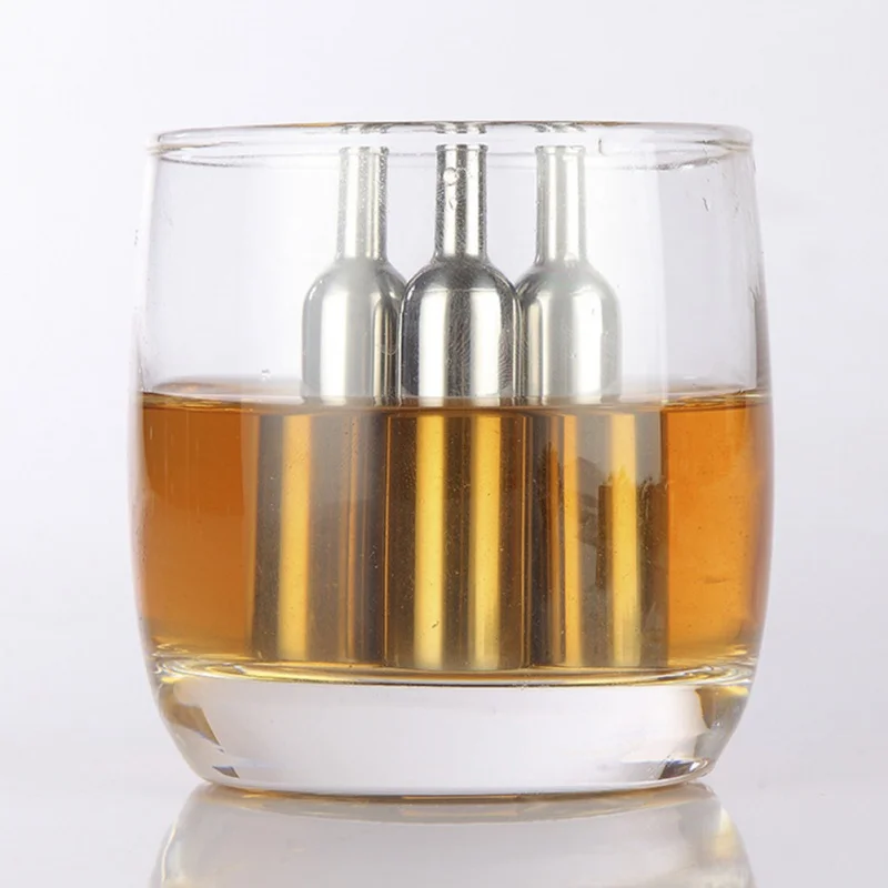 6PCS Frozen Stone Unique Wine Bottle-type reusable 304 Stainless Steel Frozen Stone For Whisky Bar Supplies