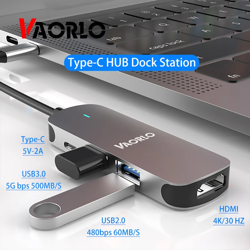 Адаптер VAORLO Type-C на HDMI стандартная док-станция 4 в 1 USB с портом быстрой зарядки PD