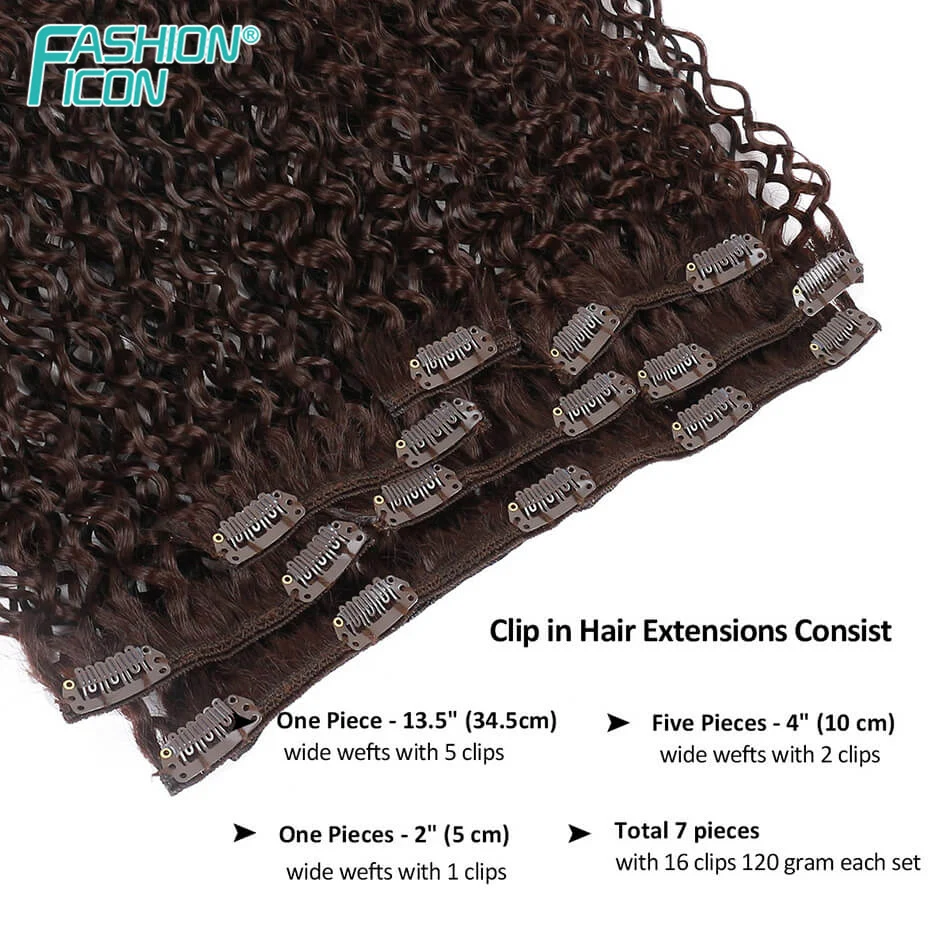 Extensão de Quatro Ícone da Moda Sintética Peruca Encaracolado Kinky ''140g 16clips 7 Pçs - Set Falso Grampo no Cabelo Cores Escolher Pelo 22 5 7 Pçs set Falso falso Grampo No