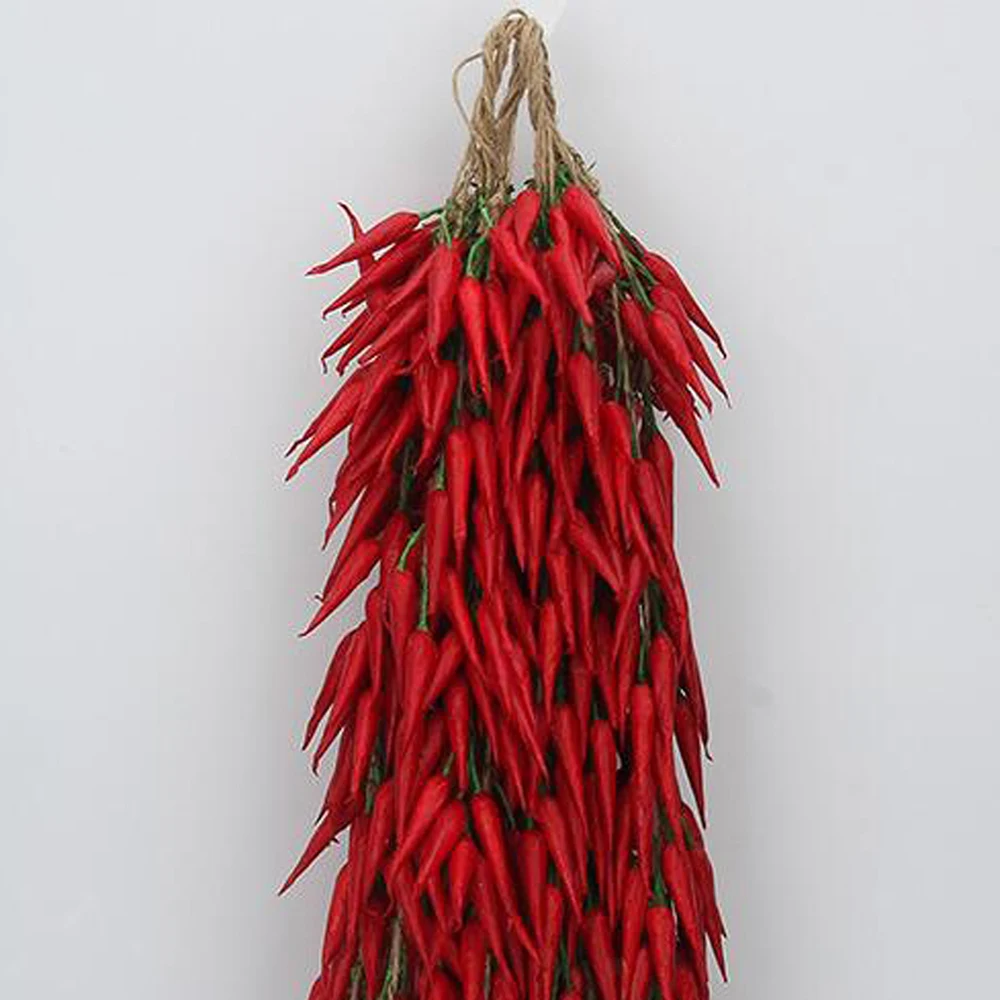 

5 Strings Red Chili Fake Peppers Artificial Lifelike Fake Vegetable String Faux Lifelike Plants Hanging
