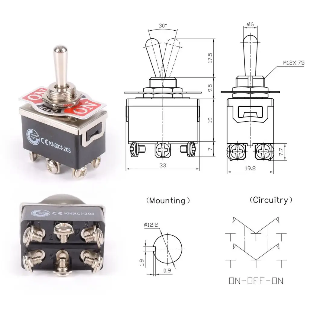 Car Dash Flick Toggle Switch ON/OFF/ON DPDT With Missile Cover Knob Cover