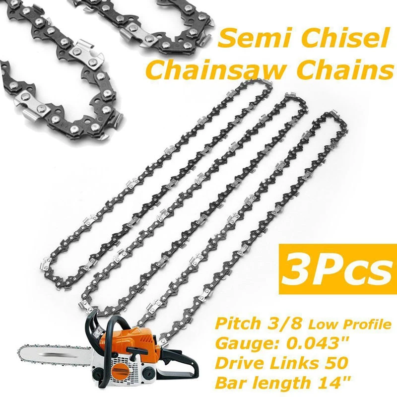 

3x Semi Chisel Chains 3/8 0.043 50DL 14 Bar For Stihl Chainsaw MS170,MS171