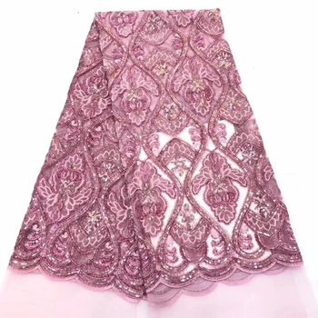 

5yards/pc) High quality handcut African lace fabric soft pink velvet lace fabric with sequins for party dress