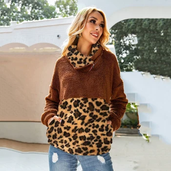 

Stitching Zipper Turn-down Collar Sweatshirt Women Pocket Long Sleeve Plush Hoodies Autumn Winter Female Warm Streetwear Clothes