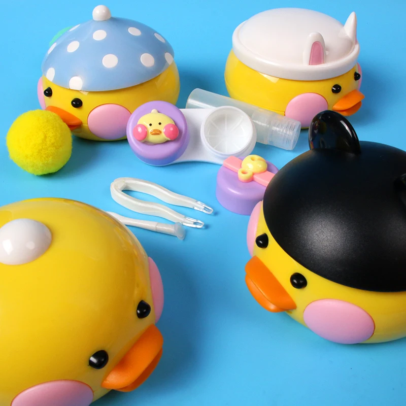 1 Set of Cute Yellow Duck Travel Glasses Plastic Contact Lens Case Travel Contact Lens Case Eye Care Kit Holder Container Gift contact lenses tools