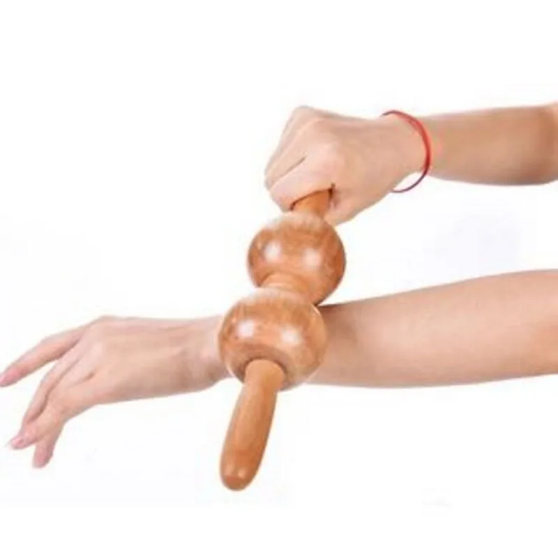 Wooden roller massager Solid wood back leg massage massage hammer double ball rolling spine